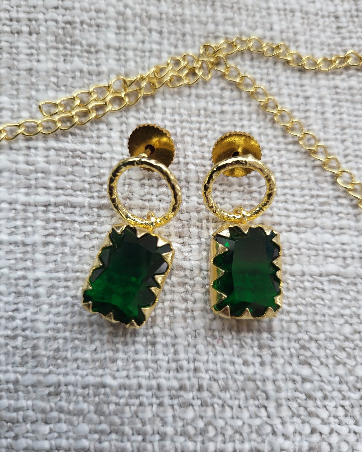 Square Green Stone Necklace Set